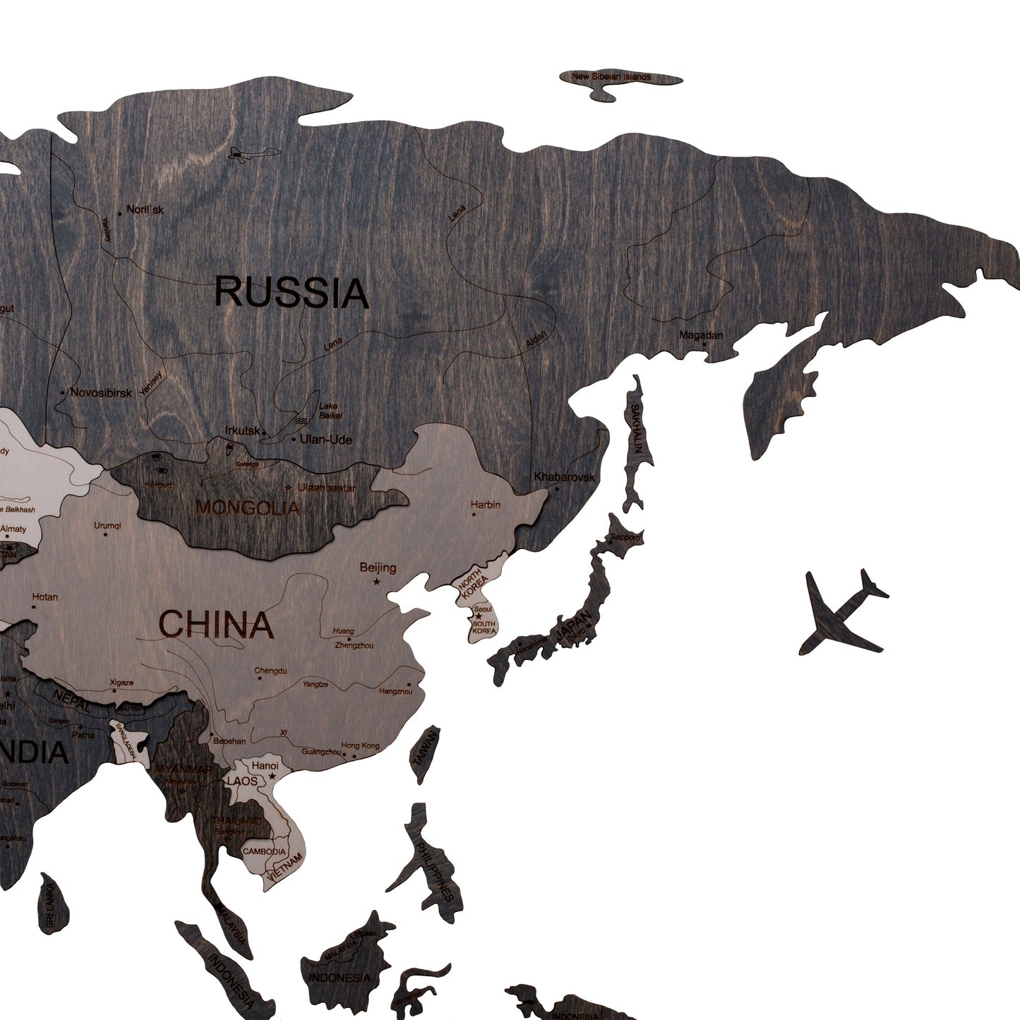 3D Wooden map 20"x39", light grey